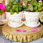rustic wood slab gold nugget centerpiece